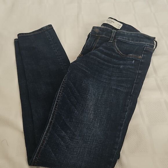 Abercrombie& Fitch Women's Mid-Rise Straight Leg Denim Jeans Dark Blue Washed 26 - Picture 16 of 16